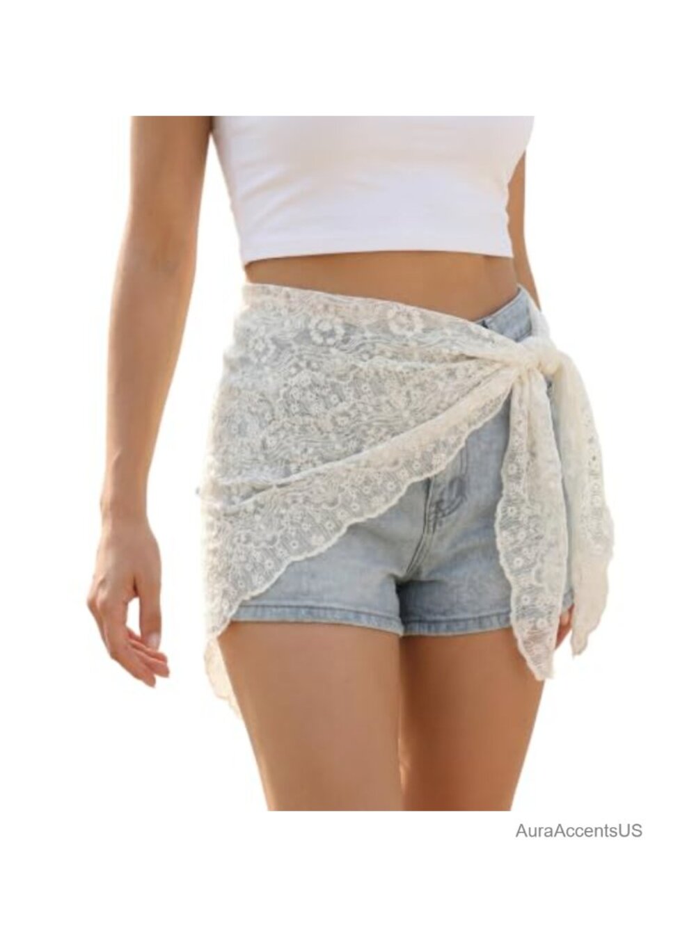 Lace Waist Scarf Asymmetrical Wrap Skirt Sheer Hip Scarf